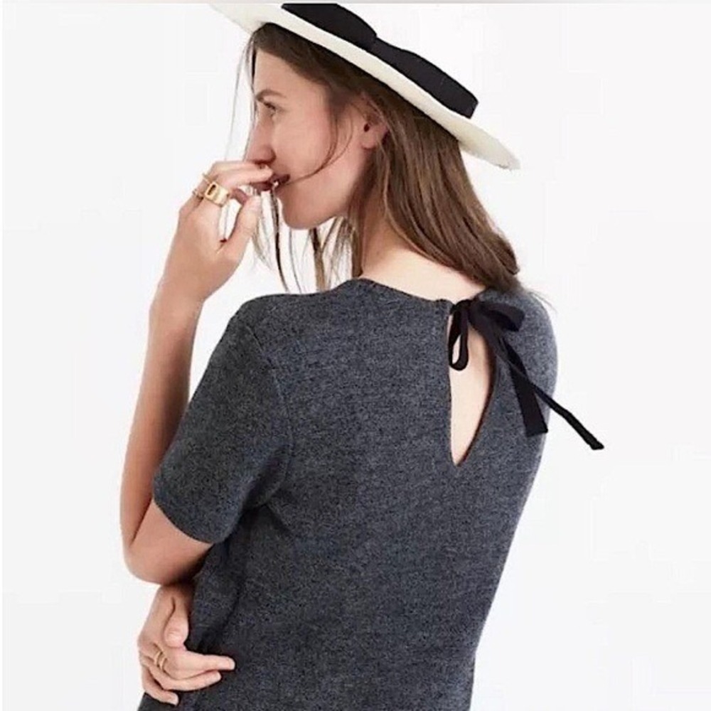 Madewell Tie Back Shirt Womens XS Preppy Wool Blend Dark Feminine Casual Gray